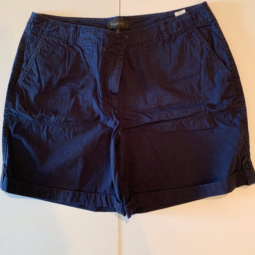 TALBOTS Navy Blue Cargo Short Size 14 100% Cotton